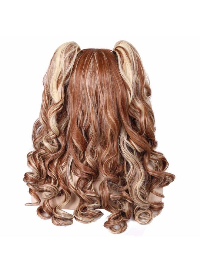 ColorGround (Brown/Blonde) - Long Curly Multi-Colour Cosplay Wig with 2 Ponytails(Brown with Blonde) - Image 4