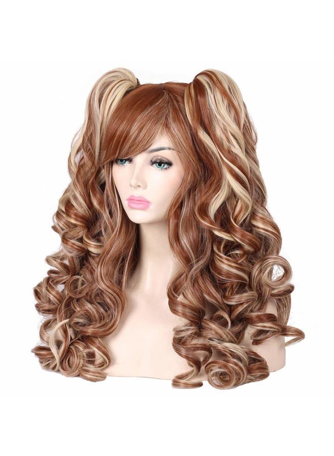 ColorGround (Brown/Blonde) - Long Curly Multi-Colour Cosplay Wig with 2 Ponytails(Brown with Blonde) - Image 3