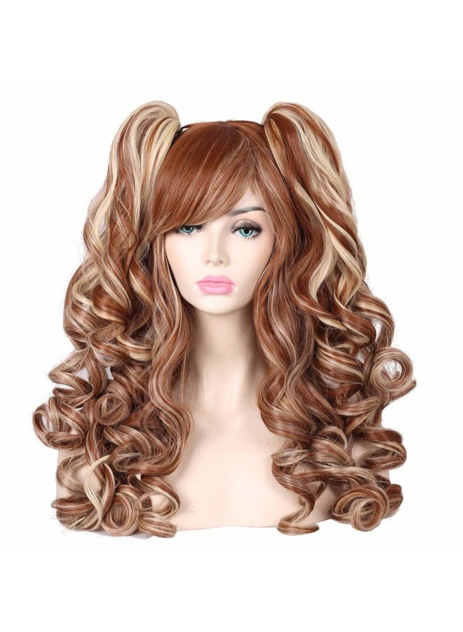 ColorGround (Brown/Blonde) - Long Curly Multi-Colour Cosplay Wig with 2 Ponytails(Brown with Blonde) - Image 1