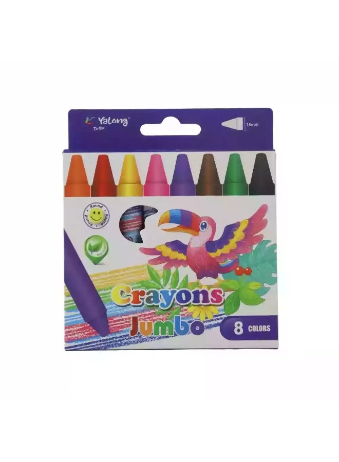 YALONG Round Jumbo Kids Multicolor Wax Crayons- 8 Colors - Image 1