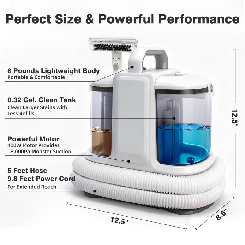 Coospider 18Kpa Portable Carpet Cleaner Machine, Powerful Suction with Cleaning Tools & Upholstery Cleaner, Couch Cleaning with Pet Stains Remover for Dog Bed, Furniture, Rug, Sofa, Car & Mattress - Image 5