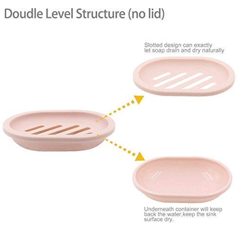 TOPSKY 2Pack Soap Dish with Drain Soap Holder Soap Saver Easy Cleaning Dry Stop Mushy Soap Pink - Image 3