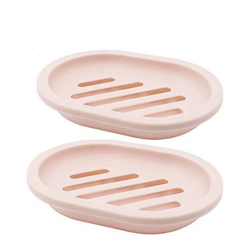 TOPSKY 2Pack Soap Dish with Drain Soap Holder Soap Saver Easy Cleaning Dry Stop Mushy Soap Pink - Image 1