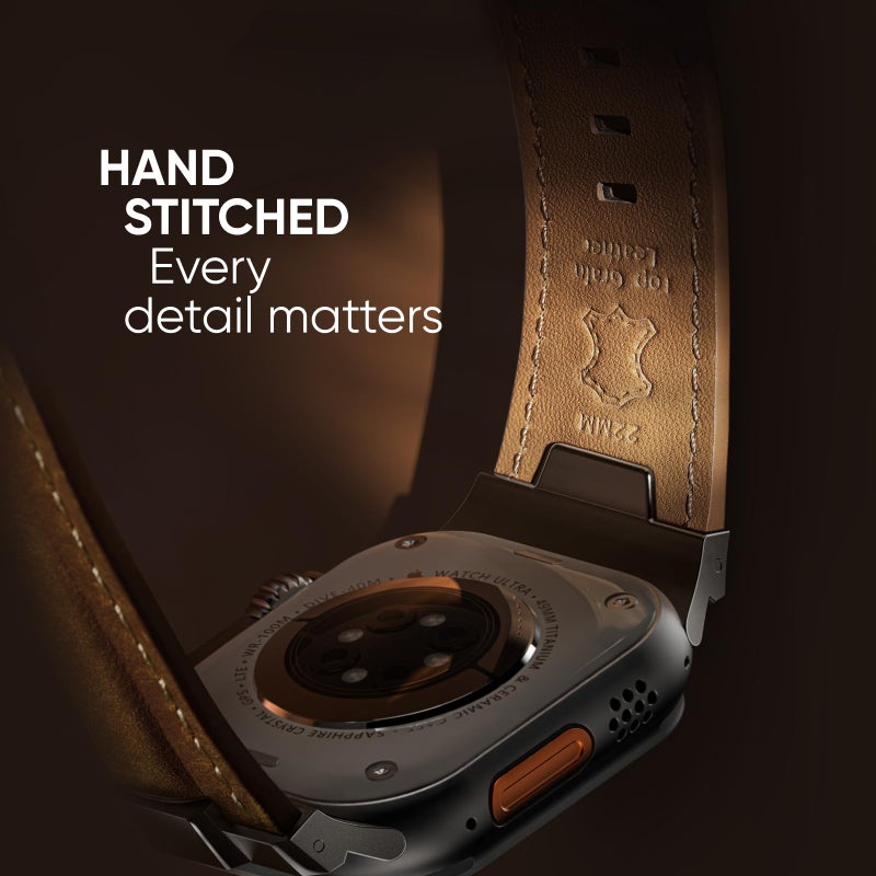 Suitisbest Leather Bands Compatible for Apple Watch Ultra Band 49mm 46mm 45mm 44mm 42mm, Genuine Leather Rugged Durable Matel Connector Replacement Strap for Men iWatch Ultra 11 10 9 8 7 6 5 4 3 SE - Image 3