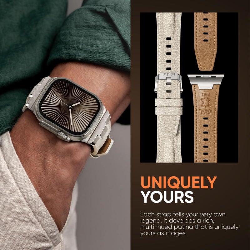 Suitisbest Leather Bands Compatible for Apple Watch Ultra Band 49mm 46mm 45mm 44mm 42mm, Genuine Leather Rugged Durable Matel Connector Replacement Strap for Men iWatch Ultra 11 10 9 8 7 6 5 4 3 SE - Image 5