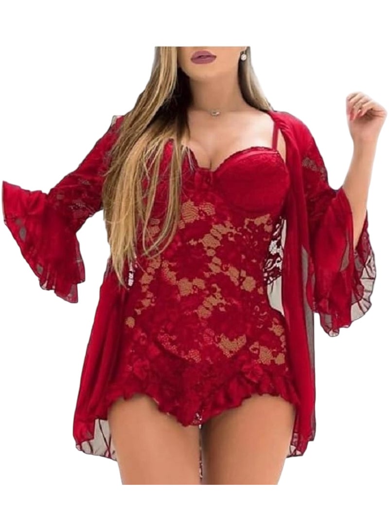 لانجيري سكسى مثير ساخن مع روب باكمام واسعه من الاسفل لاطلاله ساحره بيبى دول قصير شفاف قميص نوم حريمى كود 009 - Image 1