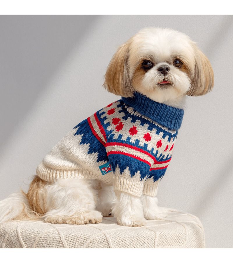 Blue Knitted Pet Sweater for Small Cats and Dogs Autumn Winter Elastic Pullover - Image 1