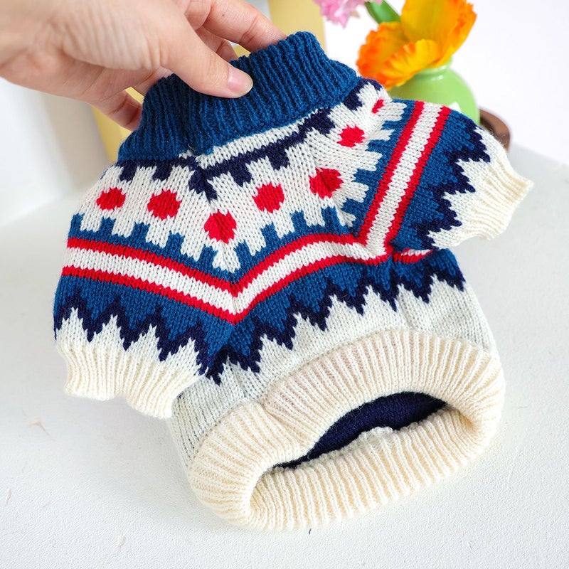 Blue Knitted Pet Sweater for Small Cats and Dogs Autumn Winter Elastic Pullover - Image 4