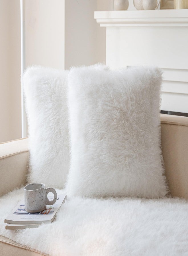 Neelvin Cream White Faux Fur Cozy Fluffy Double-Sided Decorative Throw Pillow Covers 18x18 inch Set of 2,Velvet Pillowcase Cushion Case for Sofa Couch - Image 1