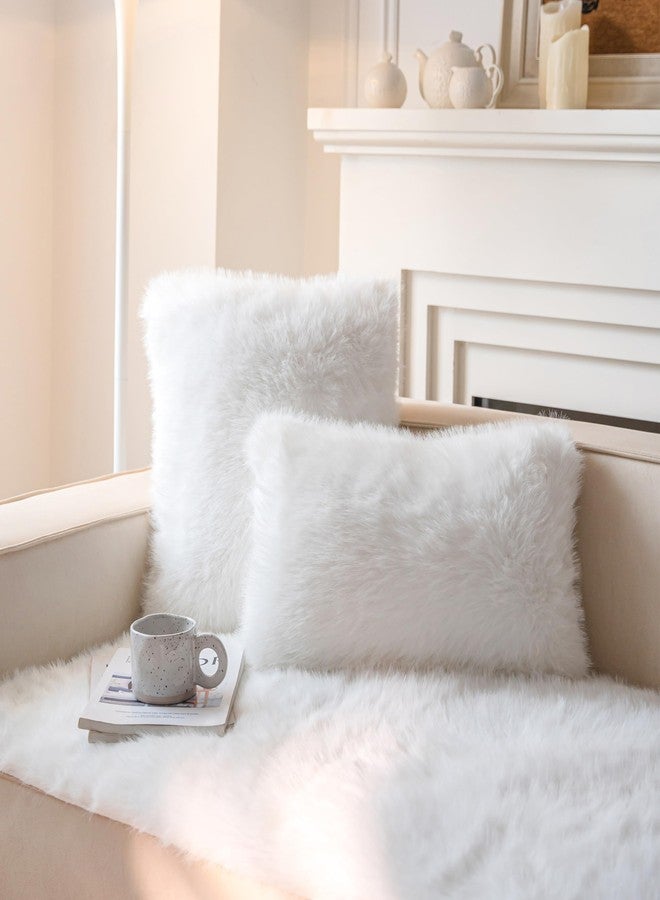 Neelvin Cream White Faux Fur Cozy Fluffy Double-Sided Decorative Throw Pillow Covers 18x18 inch Set of 2,Velvet Pillowcase Cushion Case for Sofa Couch - Image 2