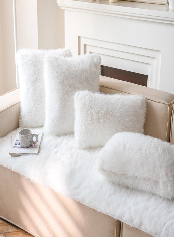 Neelvin Cream White Faux Fur Cozy Fluffy Double-Sided Decorative Throw Pillow Covers 18x18 inch Set of 2,Velvet Pillowcase Cushion Case for Sofa Couch - Image 4