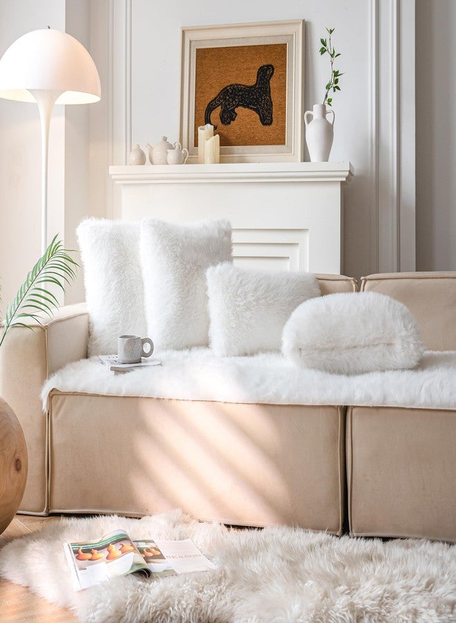 Neelvin Cream White Faux Fur Cozy Fluffy Double-Sided Decorative Throw Pillow Covers 18x18 inch Set of 2,Velvet Pillowcase Cushion Case for Sofa Couch - Image 3