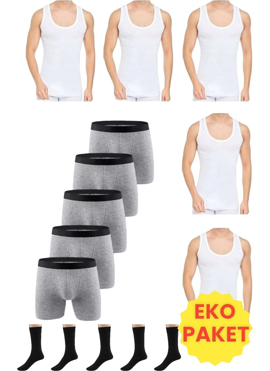 Mood Agenda - Men's 15 Piece Economic Package Undershirt Boxer and Socks Set 5 Undershirt 5 Boxers 5 Pairs of Socks - Image 1