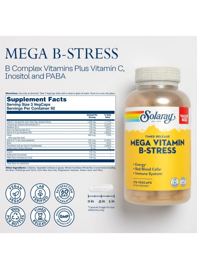 SOLARAY SOLARAY Mega Vitamin B-Stress, Two-Stage Timed-Release | Specially Formulated w/B Complex Vitamins for Stress Support | Non-GMO | Vegan (120 CT) (276 CT) - Image 2