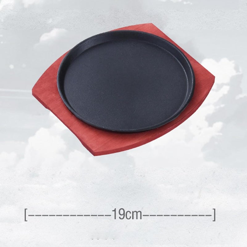 Barbecue Plate Accessory Round Cookware Portable Versatile Black Wood Base Steak Pan for Pancakes Kitchen Picnic, 19 cm - Image 3