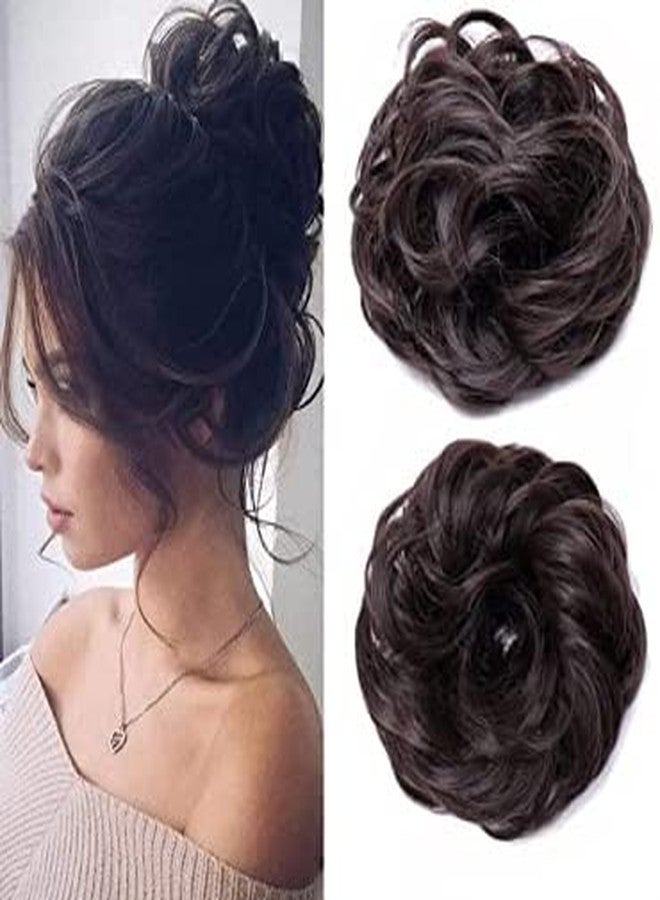 KYNA Messy Hair Bun Ruffle Juda Hair Dressing Accessories Hair Bun Extension For Girls And Women Set Of 2 Pieces (Dark Brown Colour) - Image 1