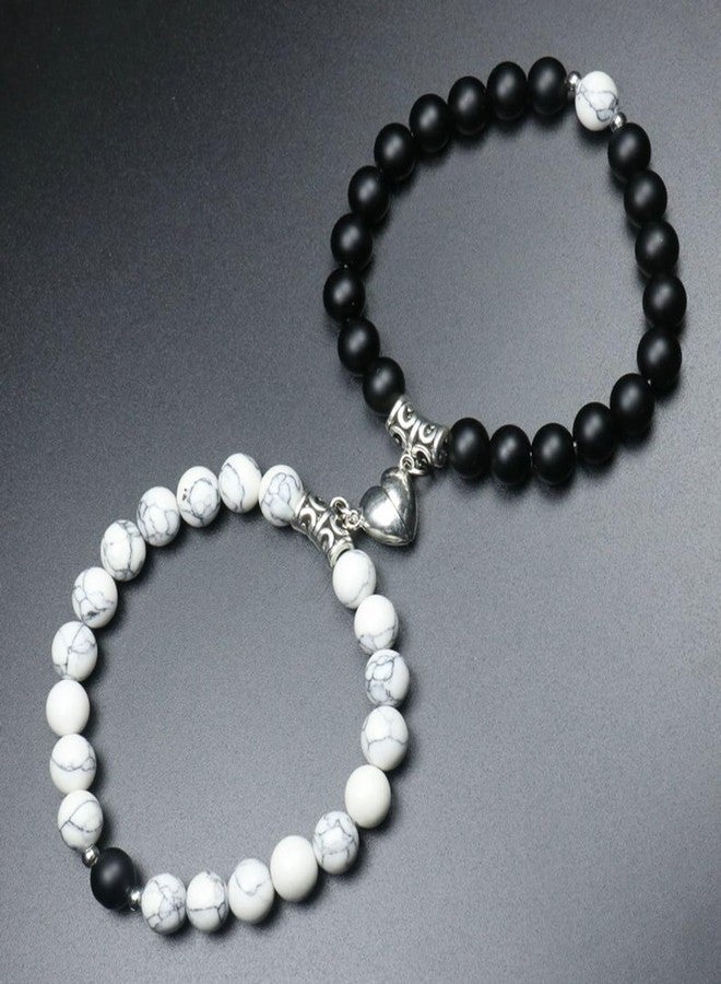 Thrillz Valentine Gift For Girlfriend Couple Bracelet For Men Women Beads Natural Stone Megnetic Heart Couple Bracelet Love Gifts With Golden Flower Box Jewellery - Image 2