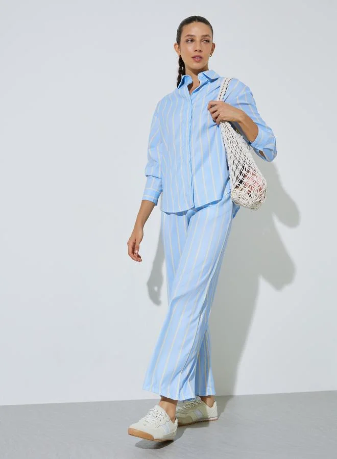 Styli Light Blue Striped Long-Sleeve Oversized Shirt