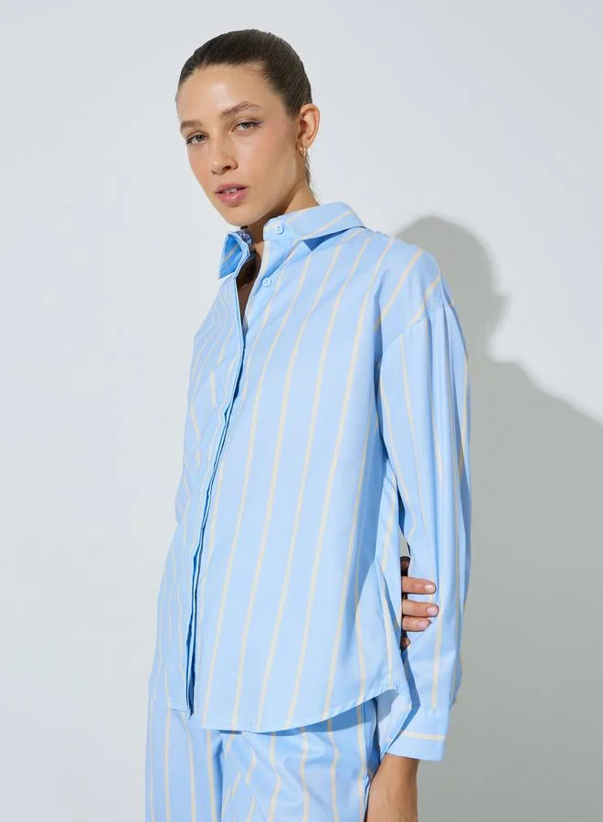 Styli Light Blue Striped Long-Sleeve Oversized Shirt