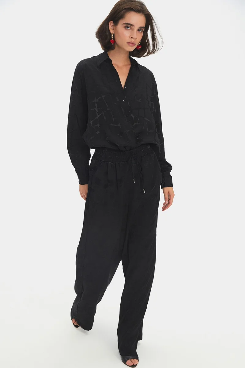 جون Women's Exclusive Viscose Blend Wide Leg Elastic Waist Patterned Trousers