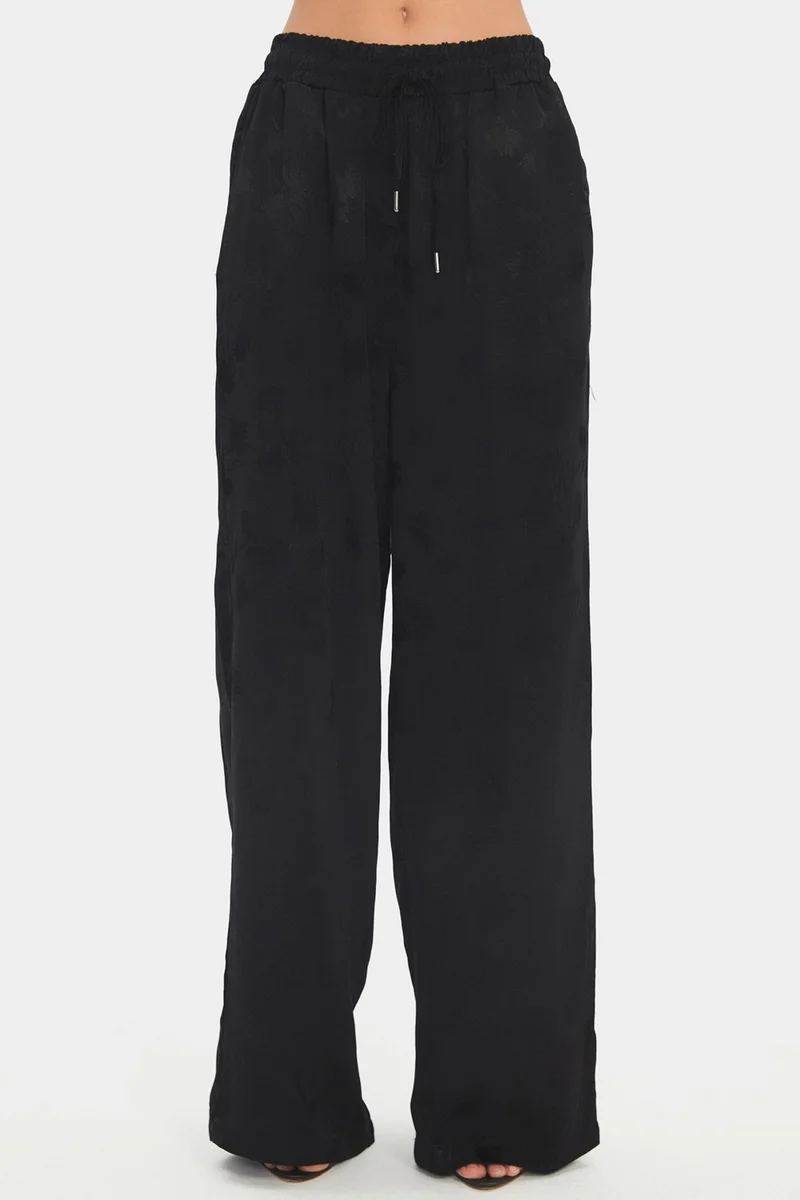 جون Women's Exclusive Viscose Blend Wide Leg Elastic Waist Patterned Trousers