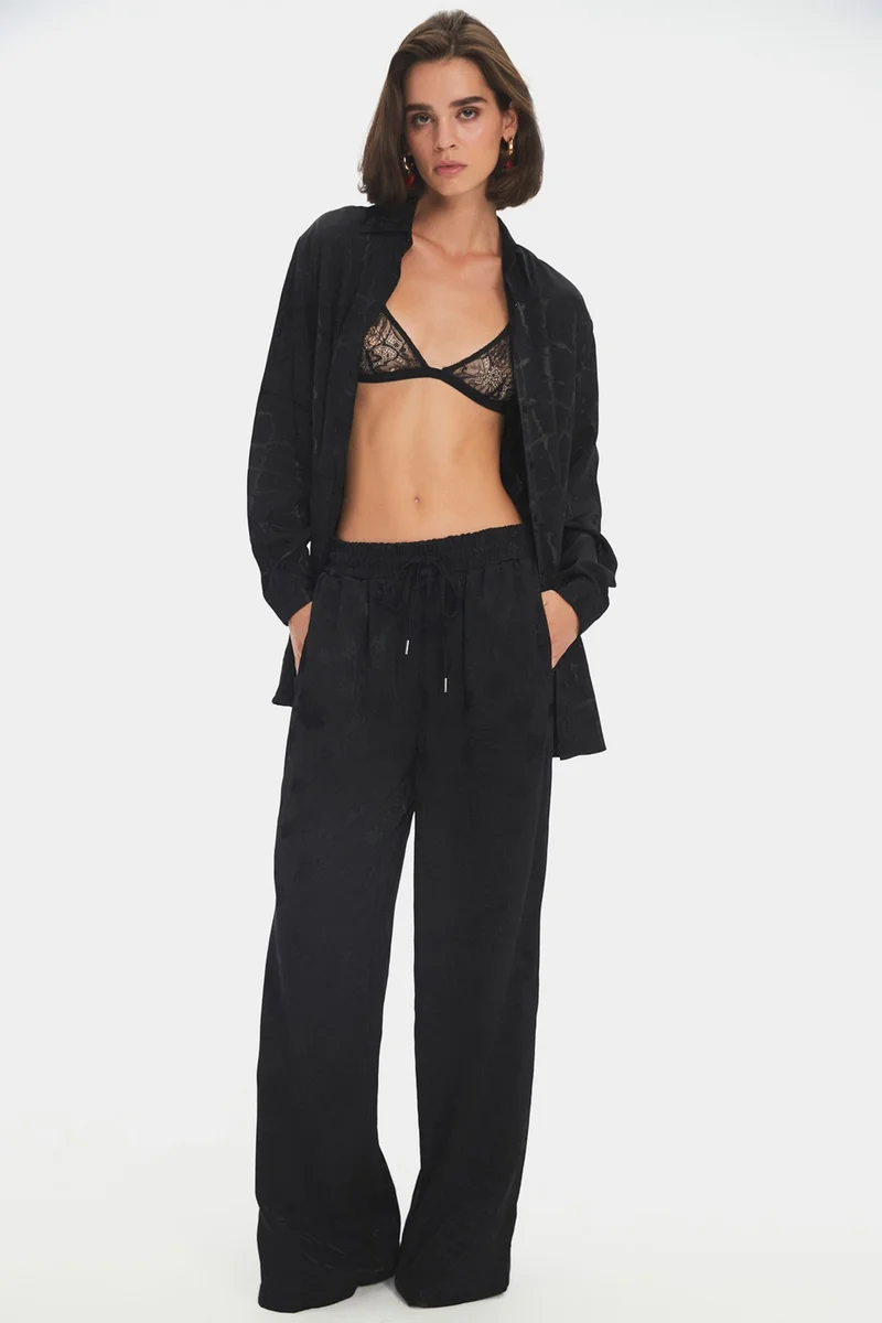 جون Women's Exclusive Viscose Blend Wide Leg Elastic Waist Patterned Trousers