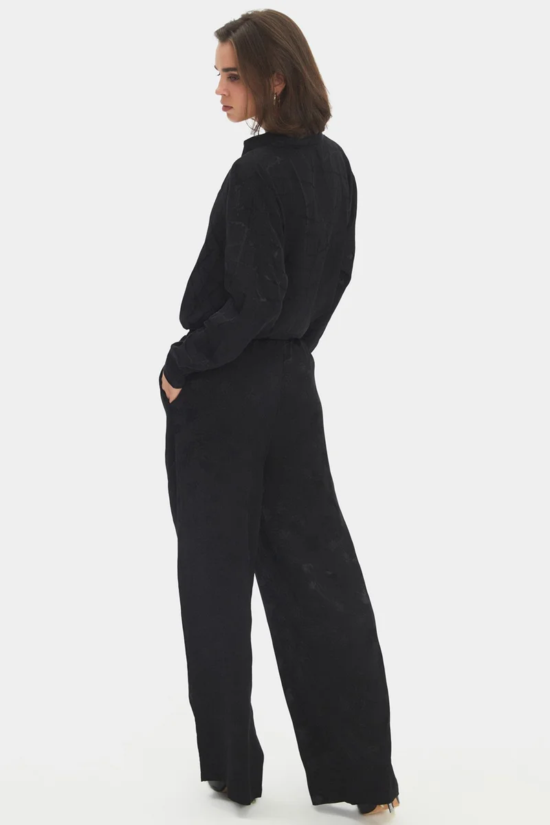 جون Women's Exclusive Viscose Blend Wide Leg Elastic Waist Patterned Trousers