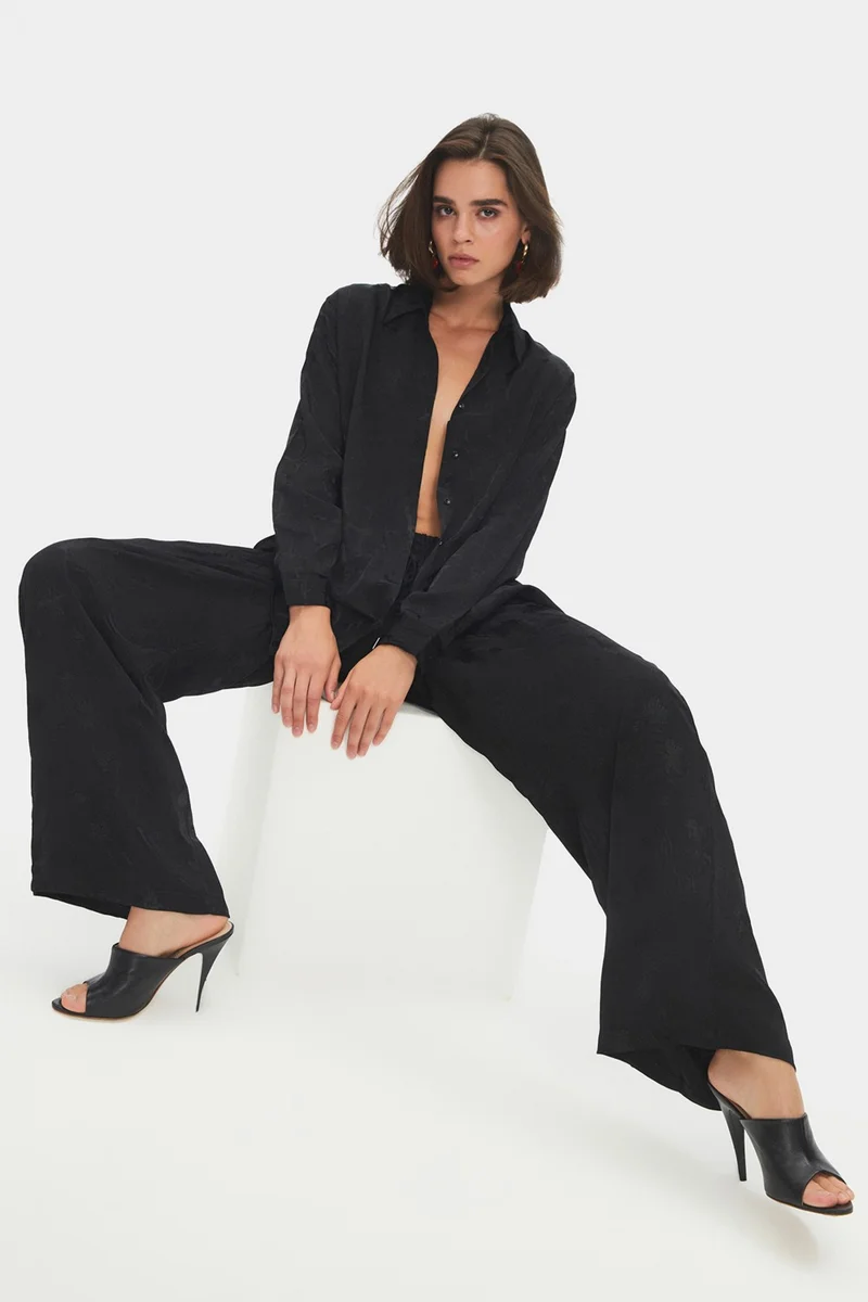جون Women's Exclusive Viscose Blend Wide Leg Elastic Waist Patterned Trousers