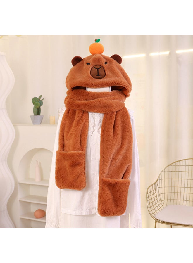 Kapi Bala Hat And Scarf Integrated Women's Winter Plush Cute Neck Cycling Cold-proof Thickened Warm Three-piece Set-Color:Rose Red-Specifications:0.25  - Image 4