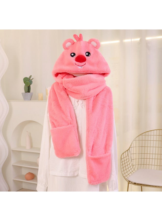 Kapi Bala Hat And Scarf Integrated Women's Winter Plush Cute Neck Cycling Cold-proof Thickened Warm Three-piece Set-Color:Rose Red-Specifications:0.25  - Image 3