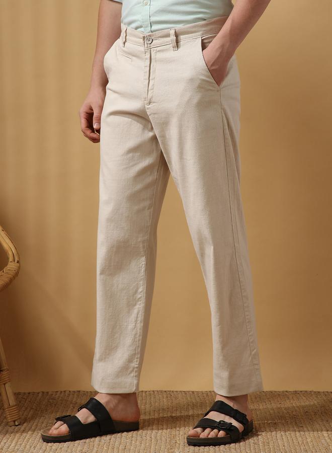 Dennis Lingo Men's Beige 100% Cotton Solid Pattern Full Length Chinos Straight Fit Trouser  - Image 2
