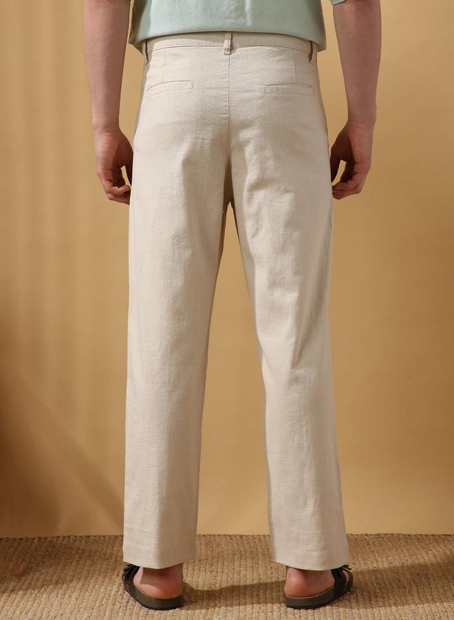 Dennis Lingo Men's Beige 100% Cotton Solid Pattern Full Length Chinos Straight Fit Trouser  - Image 3