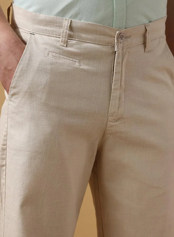 Dennis Lingo Men's Beige 100% Cotton Solid Pattern Full Length Chinos Straight Fit Trouser