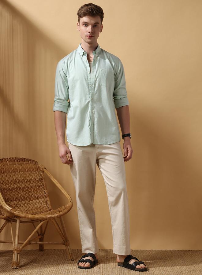 Dennis Lingo Men's Beige 100% Cotton Solid Pattern Full Length Chinos Straight Fit Trouser  - Image 1