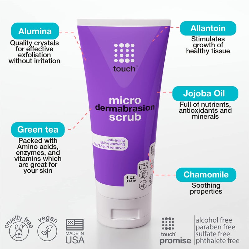 Touch Microdermabrasion Facial Scrub and Face Exfoliator - Exfoliating Face Scrub Polish Cream with Dermatologist Grade Crystals for Anti-Aging, Dullness, Wrinkles, and Pores - Large 4 Ounce Size - Image 3