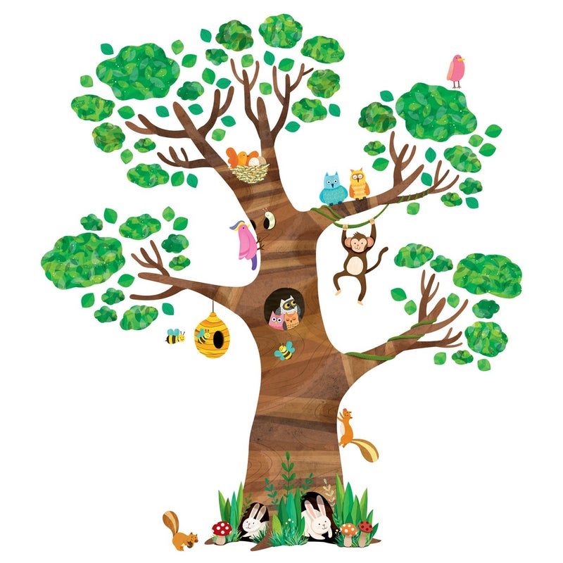 DECOWALL DL41709 XLarge Giant Tree and Animals Kids Wall Decals Wall Stickers 59x63 inch Peel and Stick Removable Wall Stickers for Kids Nursery Bedroom Living Room