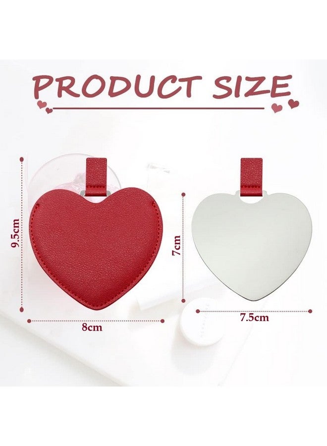 we3 Stainless Steel Mirror Compact Pocket Mirror Mini Small Heart Shaped Unbreakable Handheld Mirror With Pu Leather Cover For Travel Camping Home Gift For Women Girls - Image 2