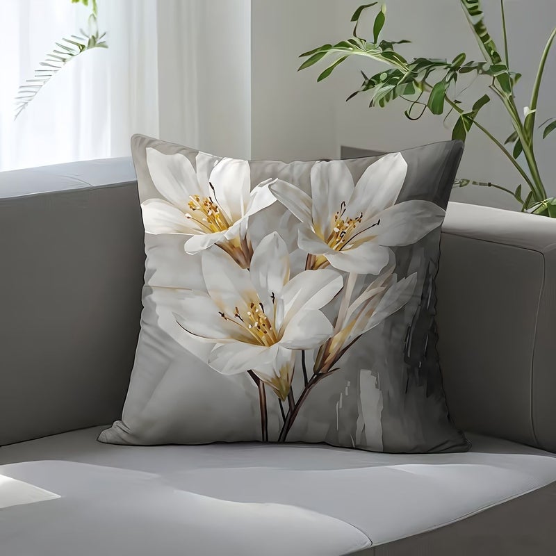 Set Of 2 Floral Orchid Oil Painting Pillowcases White 18x18 Inch Short Plush - Image 5