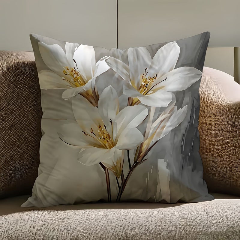 Set Of 2 Floral Orchid Oil Painting Pillowcases White 18x18 Inch Short Plush - Image 2