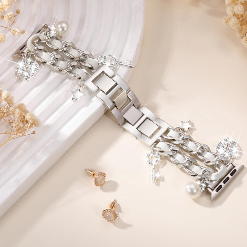 DaQin Stylish Metal Band Compatible with Apple Watch Band for Women 40mm 38mm 41mm 42mm,Pretty Chain Replacement Strap with Apple Watch Accessories Charms for iWatch Series 11 10 9 8 7 6 5 4 3 2 1 SE - Image 4