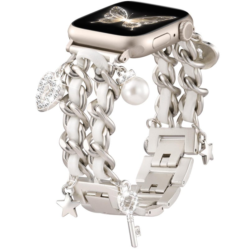 DaQin Stylish Metal Band Compatible with Apple Watch Band for Women 40mm 38mm 41mm 42mm,Pretty Chain Replacement Strap with Apple Watch Accessories Charms for iWatch Series 11 10 9 8 7 6 5 4 3 2 1 SE - Image 1