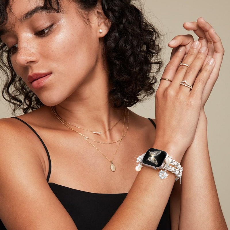 DaQin Stylish Metal Band Compatible with Apple Watch Band for Women 40mm 38mm 41mm 42mm,Pretty Chain Replacement Strap with Apple Watch Accessories Charms for iWatch Series 11 10 9 8 7 6 5 4 3 2 1 SE - Image 5