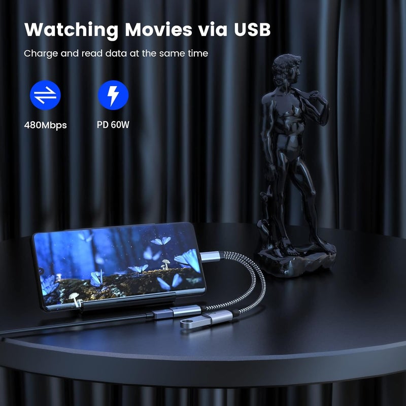محول USB C OTG مع شحن USB C OTG مقسم USB C OTG مع شحن سريع بقدرة 60 واط PD متوافق مع Steam Deck وGalaxy S22 وSwitch وGoogle Chromecast مع Google TV وPi-KVM وطابعة ثلاثية الأبعاد وOcta4a وPixel4 XL - Image 5