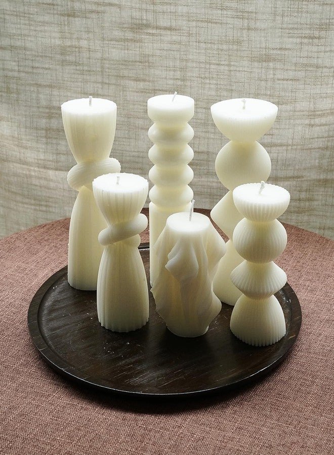 LPUSA 6 Pack Pillar Candles Ribbed Decorative Candle velas decorativas Fireplace Candle for Housewarming Gift, Shelf & Table Decor-Aesthetic Modern Candles Set (White) - Image 4