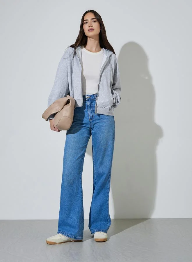 Styli Grey Solid Zip-Up Hooded Jacket