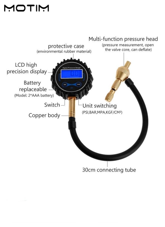 Motim Digital Pressure Gauge 200 PSI, Rapid Tyre Air Deflator Tire Pressure Gauge with Rubber Hose for Off Road Vehicle Car, Test Easy to Read  - Image 5