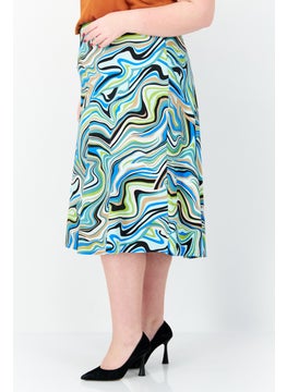 Bar III Women Plus Size Allover Print Midi Skirt, Blue Combo  - Image 3