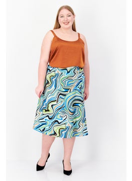 Bar III Women Plus Size Allover Print Midi Skirt, Blue Combo  - Image 2