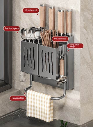 Dish Drying Rack and Knife Holder with 2 Chopsticks Holder, Removable Plastic Drainage Tray    Can Be Disassembled and Washed in One Perforation-free Wall Hanger - pzsku/Z2AE172FD33C78FD8AB80Z/45/_/1724729848/3c6c3dd3-c42c-466c-899f-e586676bd5ad