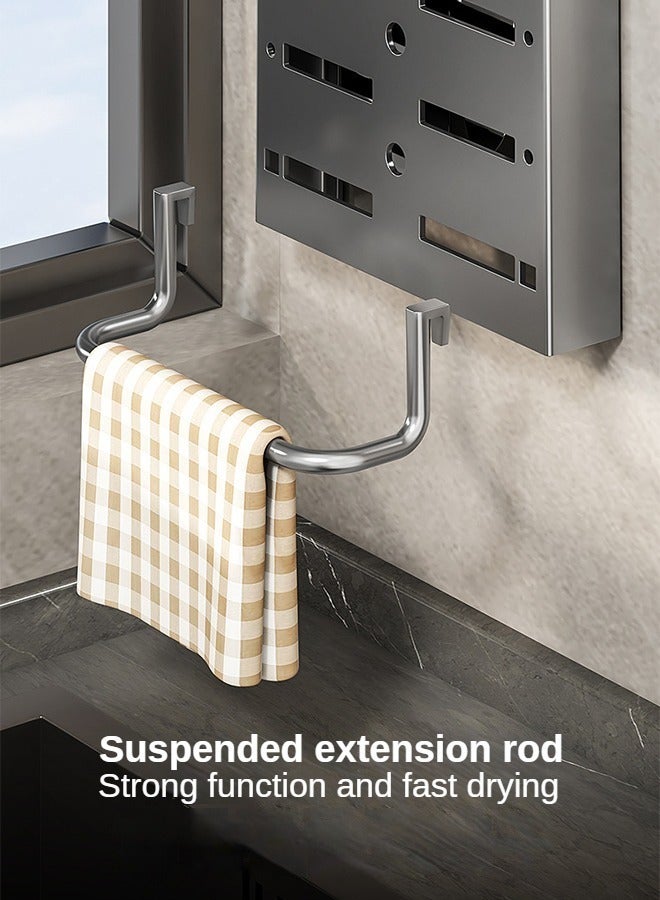 Dish Drying Rack and Knife Holder with 2 Chopsticks Holder, Removable Plastic Drainage Tray    Can Be Disassembled and Washed in One Perforation-free Wall Hanger